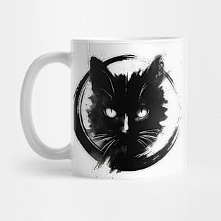 Sumie Enso Art Japanese Brushstroke Black Cat Mug